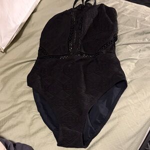 Hula Honey Black One-Piece Swimsuit with Lace Detail - Large